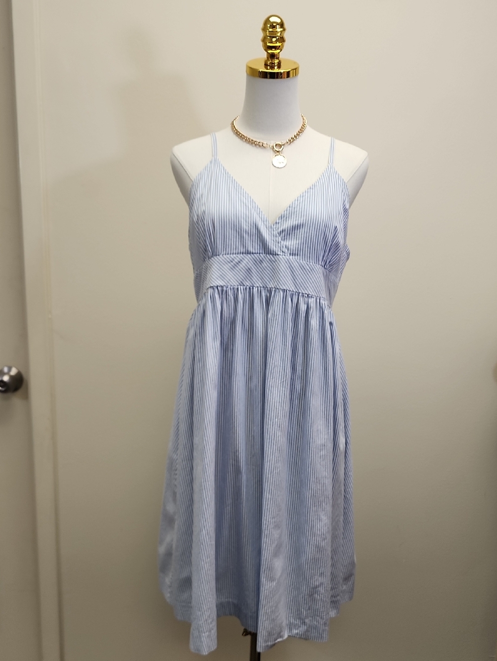 GAP Blue White Pinstripe Midi Sundress Spaghetti Strap Size XL